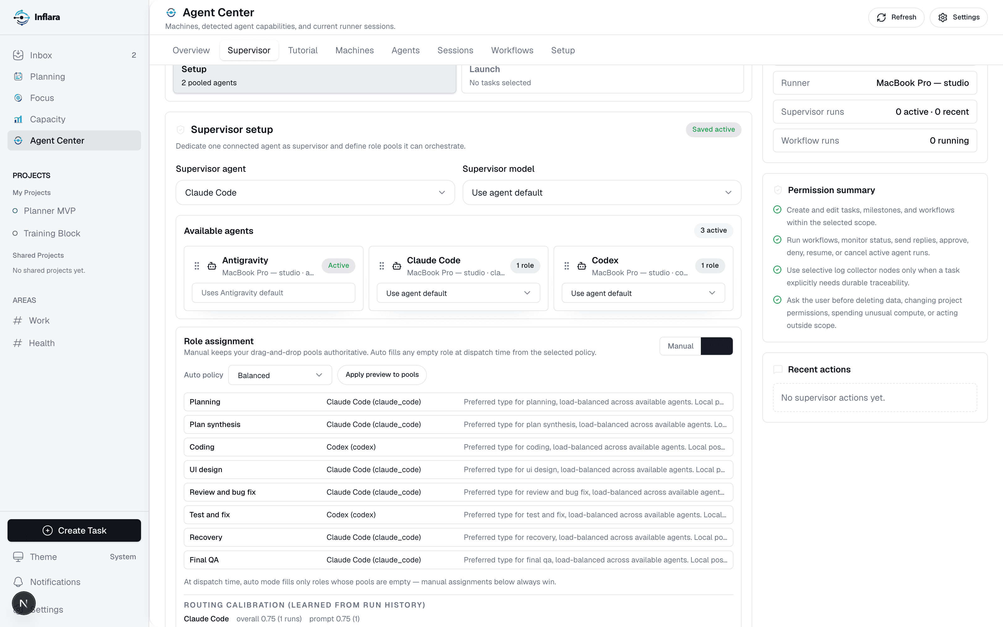 Supervisor setup with automatic role assignment and routing calibration